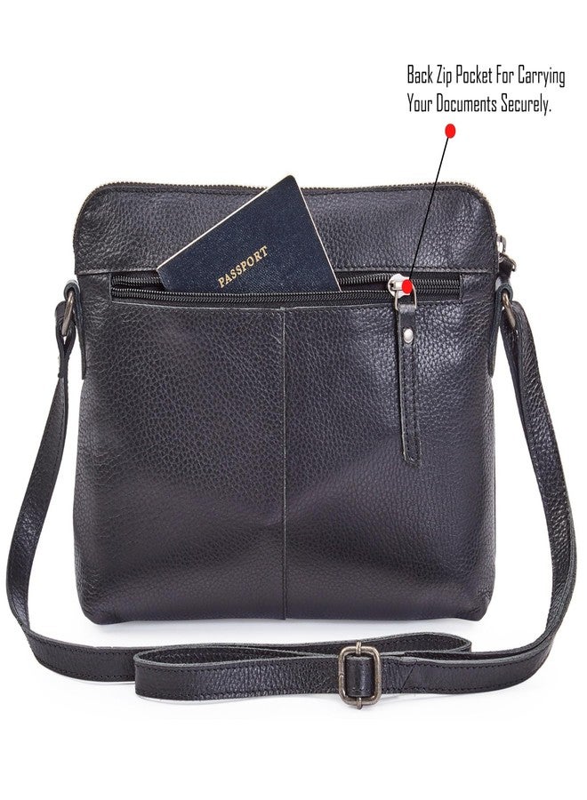 Cochoa Leather Crossbody bags for Women Small Genuine Nappa Purse Multi Zip Pocket Travel Sling Handbag Adjustable Strap (Black Nappa) - Image 5