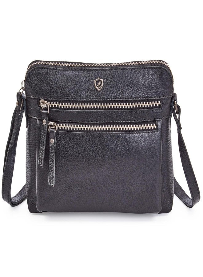 Cochoa Leather Crossbody bags for Women Small Genuine Nappa Purse Multi Zip Pocket Travel Sling Handbag Adjustable Strap (Black Nappa) - Image 1