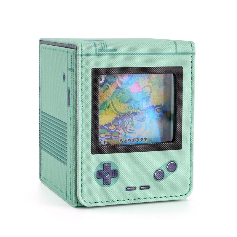 Venssu Retro Gaming Console Appearance MTG Deck Box with Commander Display, Card Deck Case Fit 120 Single Sleeved Cards, PU Leather Magnetic Card Storage Box with 2 Dividers, Compatible with TCG/PTCG (Green) - Image 1
