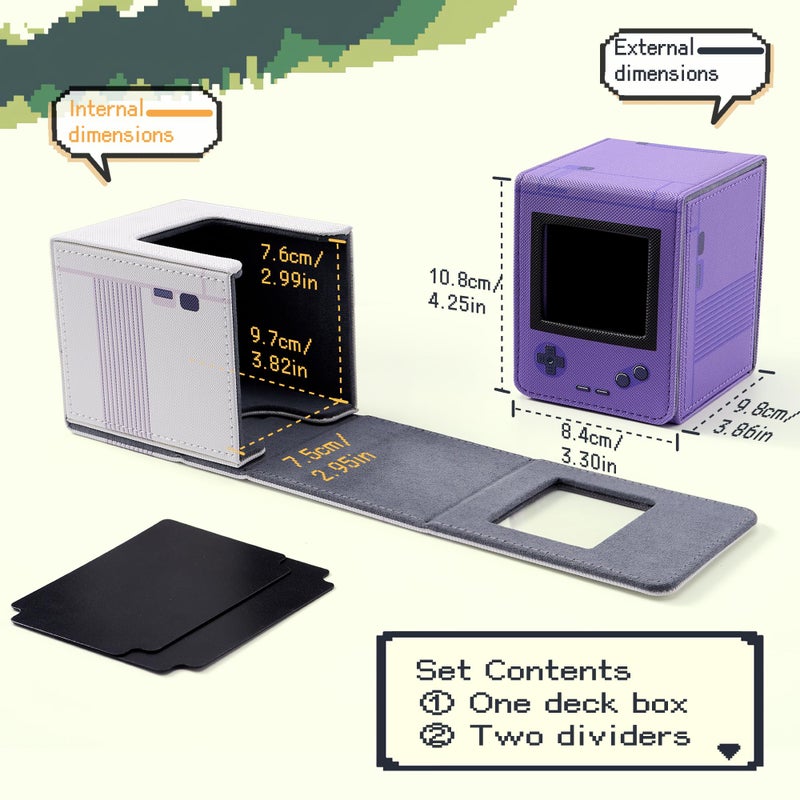 Venssu Retro Gaming Console Appearance MTG Deck Box with Commander Display, Card Deck Case Fit 120 Single Sleeved Cards, PU Leather Magnetic Card Storage Box with 2 Dividers, Compatible with TCG/PTCG (Green) - Image 4