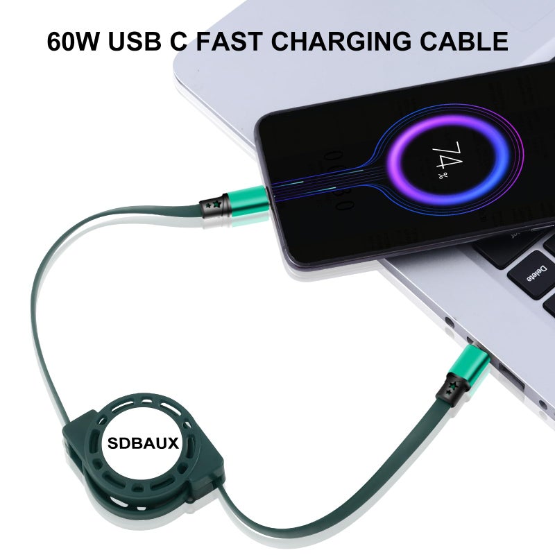 SDBAUX USB C Cable,60W Retractable C to C Fast Charging Cable,Type C Charger Cord for iPhone 16 15 Pro Max, iPad Air 4, Galaxy S24 S23 Android iOS Type C Cell Phones Tablets Universal Use (2Pack/Grey) - Image 2