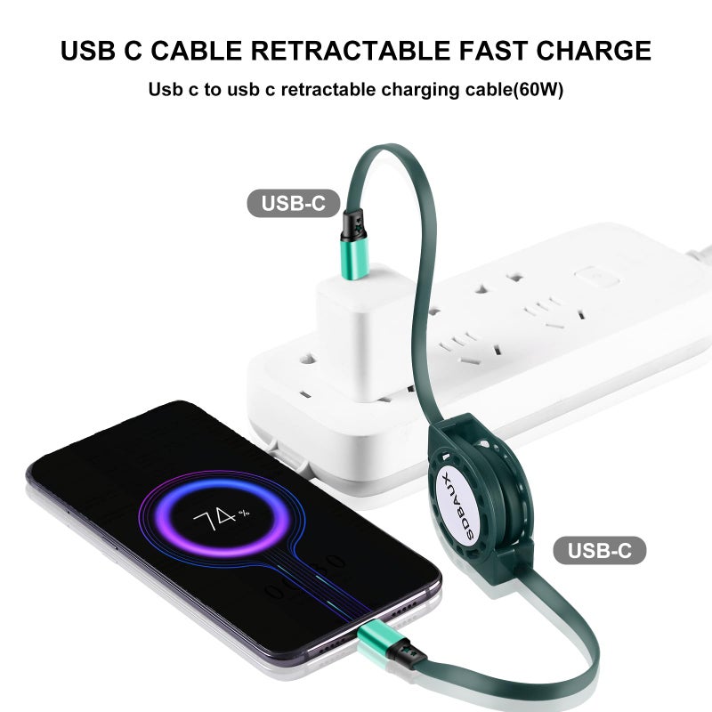 SDBAUX USB C Cable,60W Retractable C to C Fast Charging Cable,Type C Charger Cord for iPhone 16 15 Pro Max, iPad Air 4, Galaxy S24 S23 Android iOS Type C Cell Phones Tablets Universal Use (2Pack/Grey) - Image 4