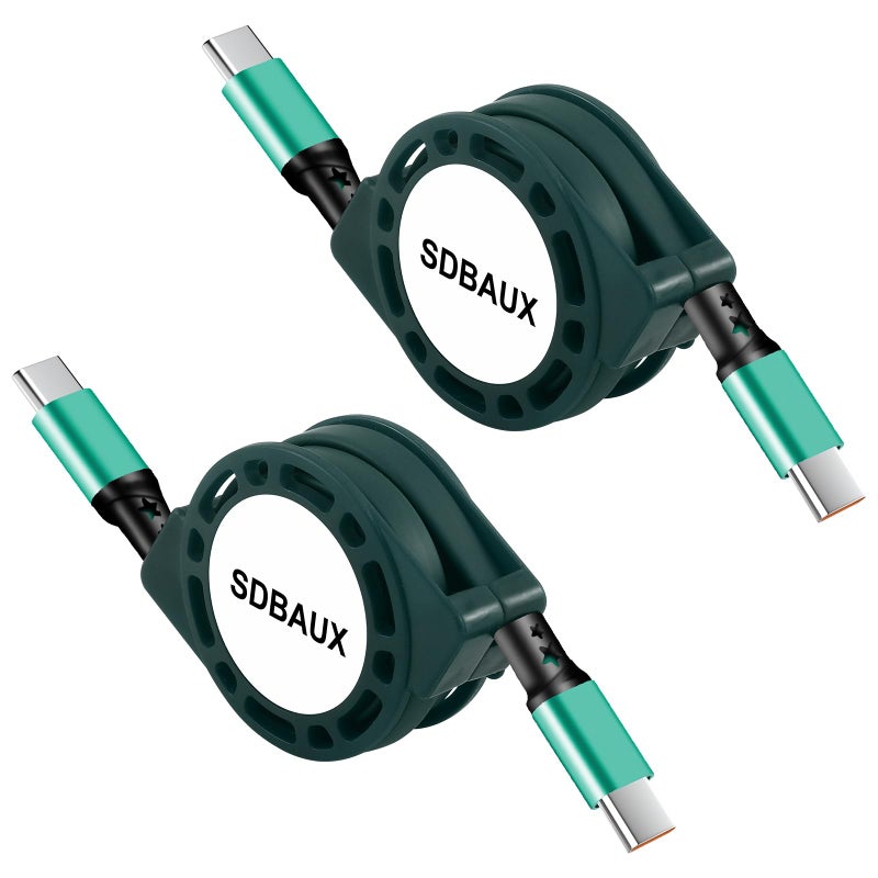 SDBAUX USB C Cable,60W Retractable C to C Fast Charging Cable,Type C Charger Cord for iPhone 16 15 Pro Max, iPad Air 4, Galaxy S24 S23 Android iOS Type C Cell Phones Tablets Universal Use (2Pack/Grey) - Image 1