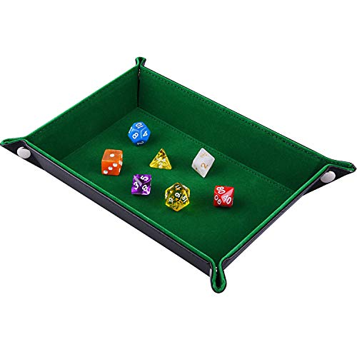 SIQUK Double Sided Dice Tray Folding Rectangle PU Leather and Dark Green Velvet Dice Holder - Image 1