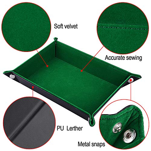 SIQUK Double Sided Dice Tray Folding Rectangle PU Leather and Dark Green Velvet Dice Holder - Image 5