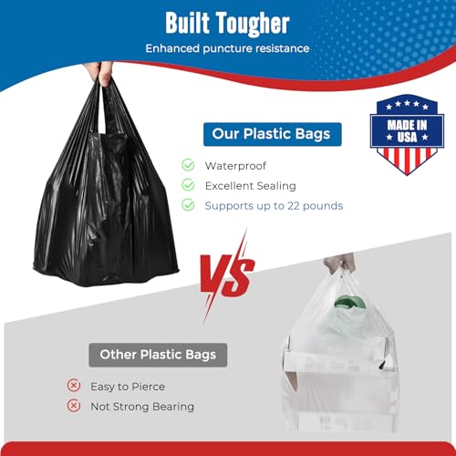 Fuxury 500 Count Plastic T-shirt Bags Black 11.5" x 6.5" x 21", Grocery, Trash, Take Out, To Go, Restaurants, Retail Shopping Bags in Bulk for Small Business (Made in USA) - Image 3