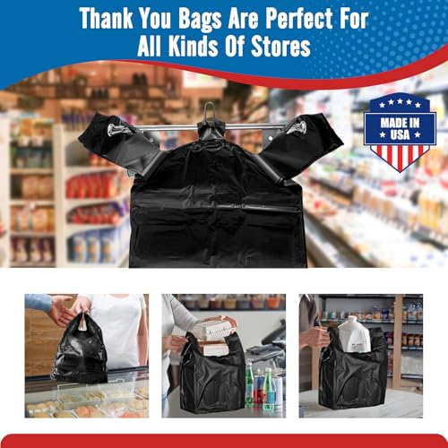 Fuxury 500 Count Plastic T-shirt Bags Black 11.5" x 6.5" x 21", Grocery, Trash, Take Out, To Go, Restaurants, Retail Shopping Bags in Bulk for Small Business (Made in USA) - Image 4