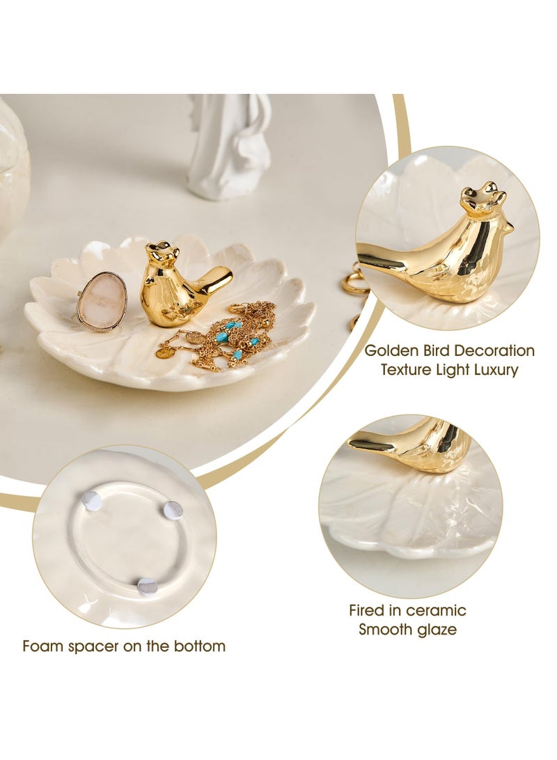 SYOSI Small Ceramic Jewelry Tray with Gold Bird, Elegant Trinket Dish for Rings, Earrings, Necklaces, Bracelets, Ideal for Entryway, Dresser Decor, Gift for Women and Girls  - Image 3