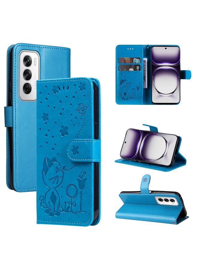 S-TOP Case For OPPO Reno12 5G Global Cat and Bee Embossed Flip Leather Phone Case - Image 1