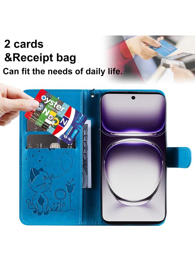 S-TOP Case For OPPO Reno12 5G Global Cat and Bee Embossed Flip Leather Phone Case - Image 5