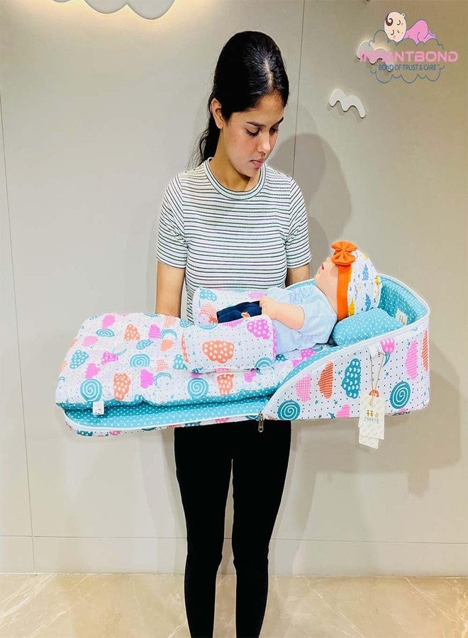 Infantbond Baby Nest Lite Portable Bed, Travel Friendly Infant Sleeping Bedding Set, Baby Sleeping Nest Sleeping Bag for Kids Portable Baby Carry Nest -(Age 0+6 Months) (Sprial Cloud Pista Green) - Image 5