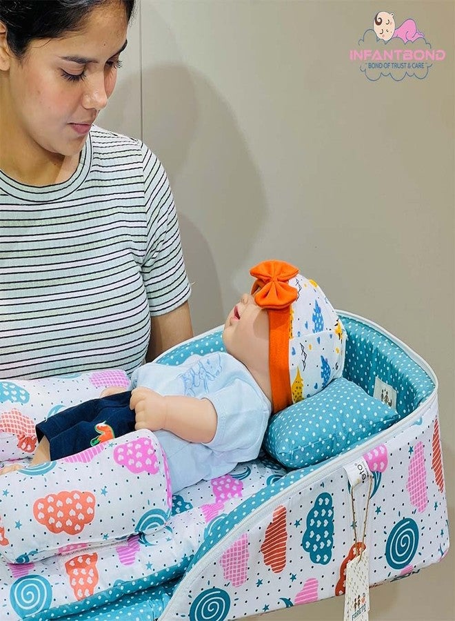 Infantbond Baby Nest Lite Portable Bed, Travel Friendly Infant Sleeping Bedding Set, Baby Sleeping Nest Sleeping Bag for Kids Portable Baby Carry Nest -(Age 0+6 Months) (Sprial Cloud Pista Green) - Image 3
