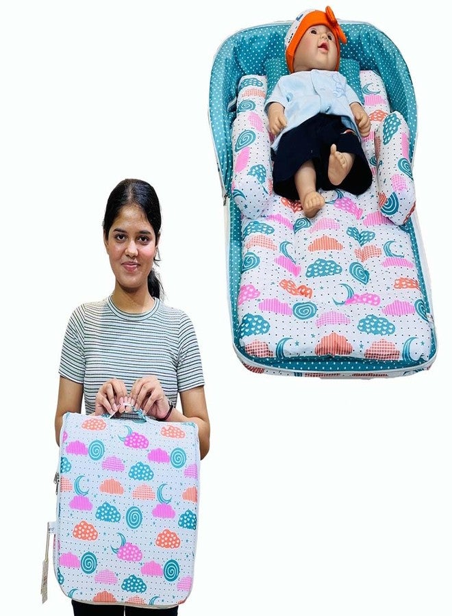 Infantbond Baby Nest Lite Portable Bed, Travel Friendly Infant Sleeping Bedding Set, Baby Sleeping Nest Sleeping Bag for Kids Portable Baby Carry Nest -(Age 0+6 Months) (Sprial Cloud Pista Green) - Image 1
