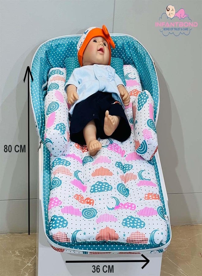 Infantbond Baby Nest Lite Portable Bed, Travel Friendly Infant Sleeping Bedding Set, Baby Sleeping Nest Sleeping Bag for Kids Portable Baby Carry Nest -(Age 0+6 Months) (Sprial Cloud Pista Green) - Image 4
