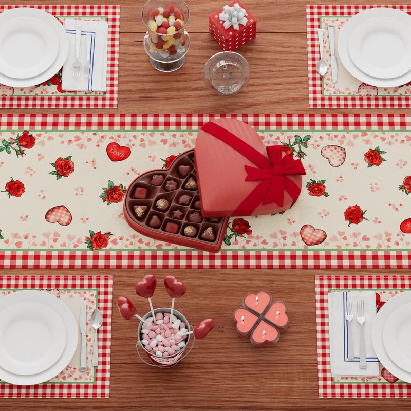 XCHI Plaid Roses Flowers Love Hearts Cardinal Valentine's Day Table Runner Table Decoration for Party Home Kitchen Dining Holiday Decor 13x72 Inch - Image 4