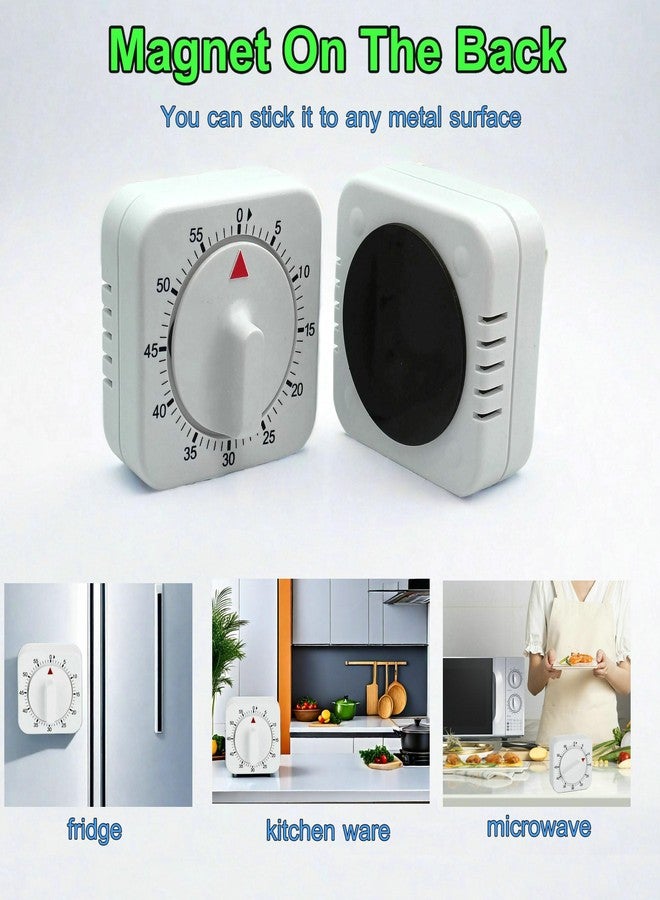 NUOSWEK Square 60 Minute Mechanical Kitchen Timer - Visual Kitchen Cooking Timer Clock with Loud Alarm - No Batteries Required-Manual Countdown Timer for Classroom, Home, Study and Cooking (White) - Image 2