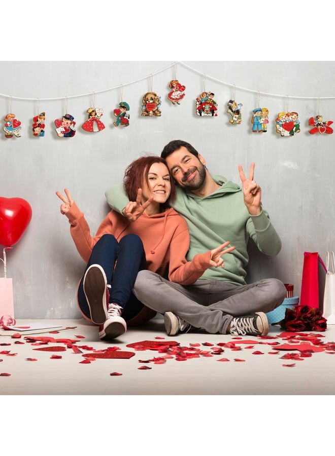 BBTO 36 Pcs Valentine's Day Wood Ornaments Heart Ornaments Valentine's Day Hanging Red Cafe Coffee Heart Wood Cutouts Decoration for Home Coffee Bar - Image 2