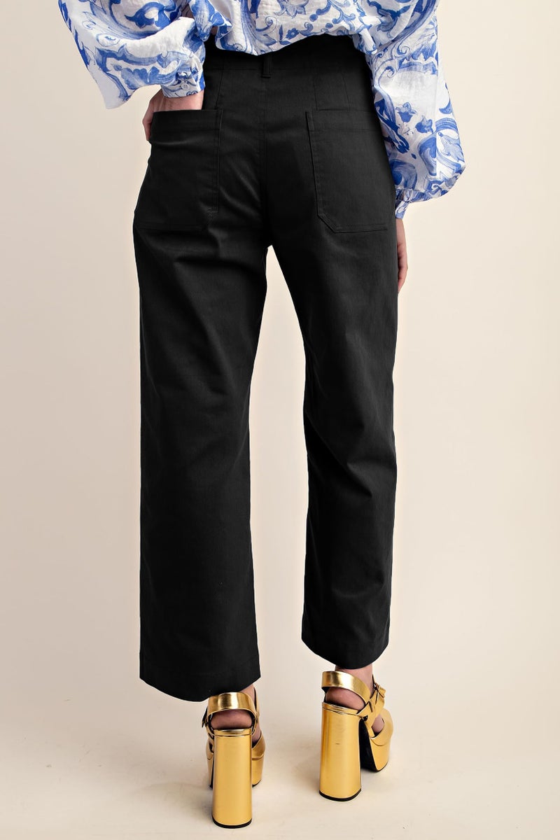 miduo Womens Fashion Loose Button High Waisted Zipper Cropped Wide Leg Straight Leg Capris Pants with Pockets Black 27 - Image 5
