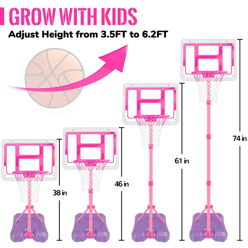 GMAOPHY Kids Basketball Hoop Adjustable Height 3.5FT-6.2FT, Indoor Outdoor Toddler Basketball Hoop with LED Scoreboard, Boys Basketball Toy for 3 4 5 6 7 8 Years Gift, Portable Basketball Goals Sport Game - Image 2