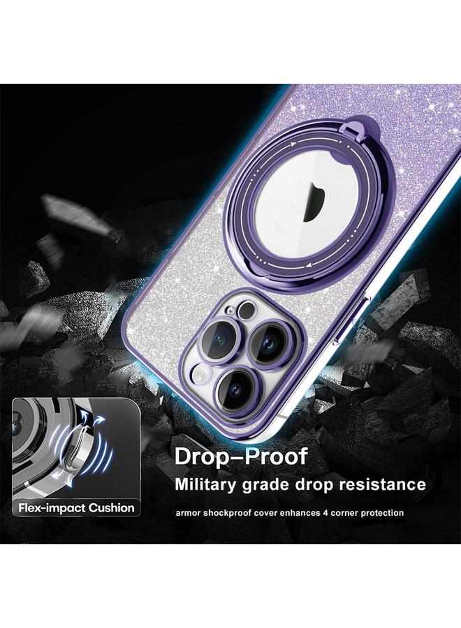 S-TOP Case For iPhone 16 Pro Rotation MagSafe Holder Gradient Glitter TPU Phone Case - Image 4