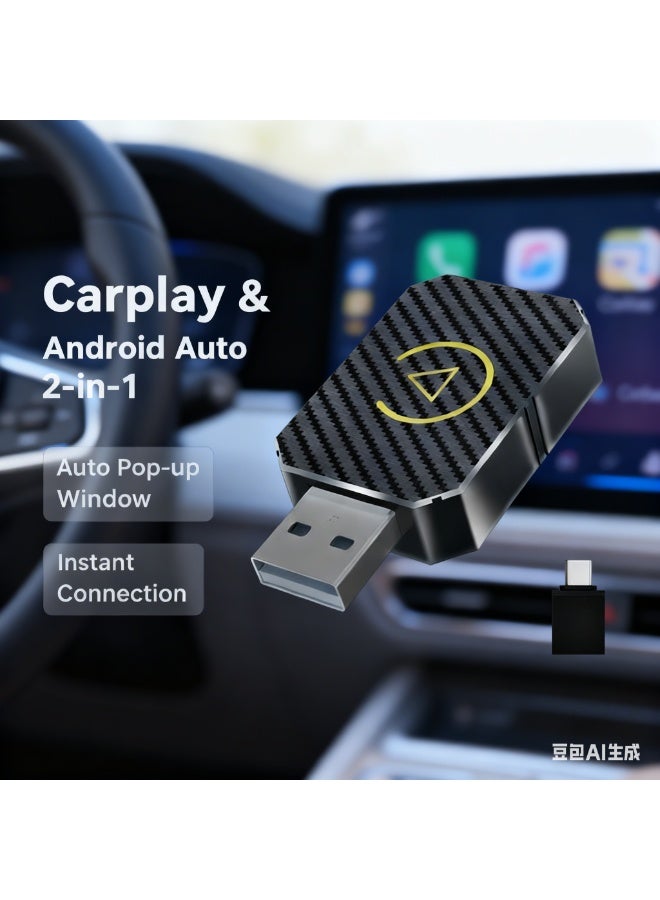 2-in-1 Wireless CarPlay  Android Auto Adapter, Dual-Band WiFi Bluetooth 5.0, Auto-Connect Plug-and-Play, Compatible with iPhone iOS 10+/Android 11+  800+ Vehicle Models - Image 1