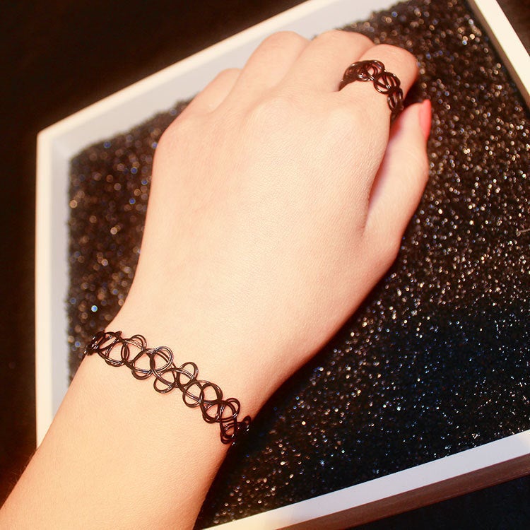 Boho Tattoo Choker Necklace Set J658 ring 