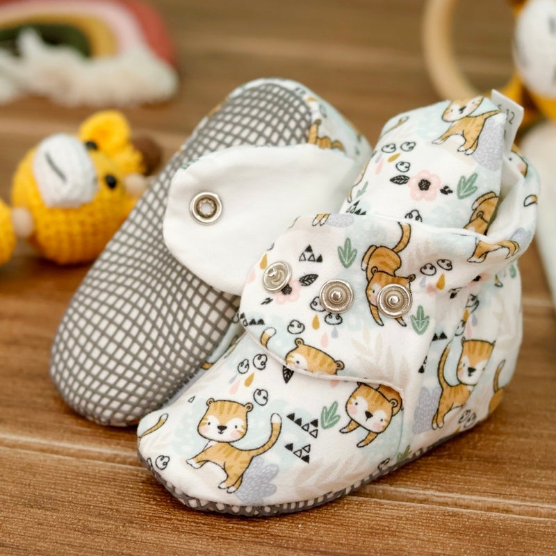 Ella Bonna Organic Cotton Baby Slippers, Non-Slip Sole, Newborn Booties, Home Nursery Shoes, Cats - Image 3
