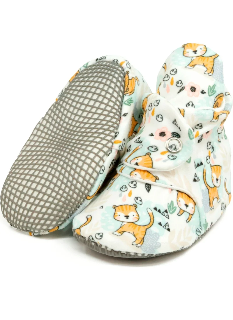 ايلا بونا Organic Cotton Baby Slippers, Non-Slip Sole, Newborn Booties, Home Nursery Shoes, Cats