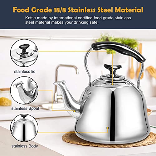 AMFOCUS Tea Kettle Stovetop Whistling Teakettle ClassicTeapot Stainless Steel Tea Pots for Stove Top with Heat-resistant Folding Handle Mirror Finish, 2 liters - Image 5