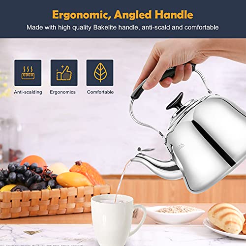 AMFOCUS Tea Kettle Stovetop Whistling Teakettle ClassicTeapot Stainless Steel Tea Pots for Stove Top with Heat-resistant Folding Handle Mirror Finish, 2 liters - Image 4