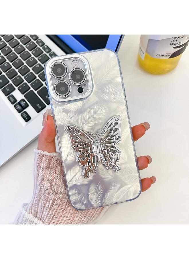 erorex Case For iPhone 14 Pro Max Plating Glitter Texture Butterfly Holder TPU Phone Case with Lens Film - Image 1
