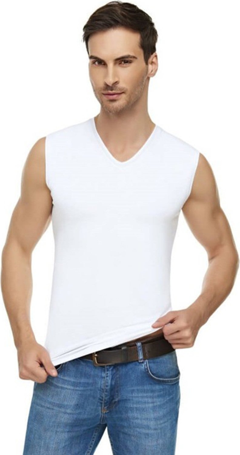 Tutku Elit ELT1305 / Elit Elastane V-Neck Zero Sleeve (3 Pieces) | White 