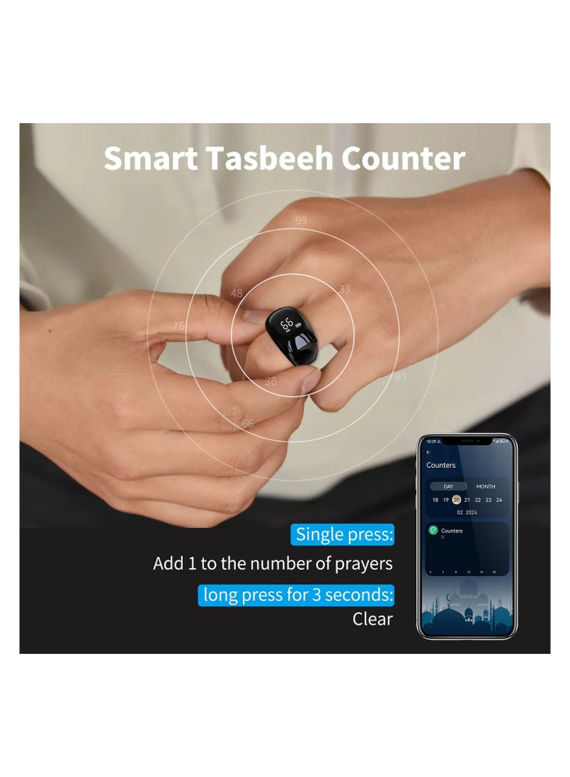 Tasbih Zikr Smart Ring |  Adjustable Ring Finger Counter with 3 Sizes (18/20/22/24mm), APP Support Digital Counter Prayer Reminder Rings |  Waterproof 4 Digit Finger Counter Zikr Ring for Muslims - Image 2