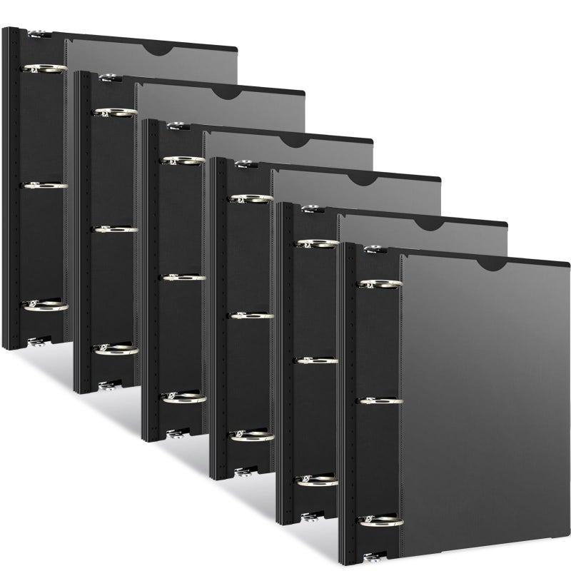 INFUN 1.5 Inch Telescoping 3 Ring Binder - 6PCS, Flexible Round Binder with Customizable Front Cover and Clear Catalog Pocket, 1.5Inch Rings, 370 Sheet Capacity-Black - Image 1