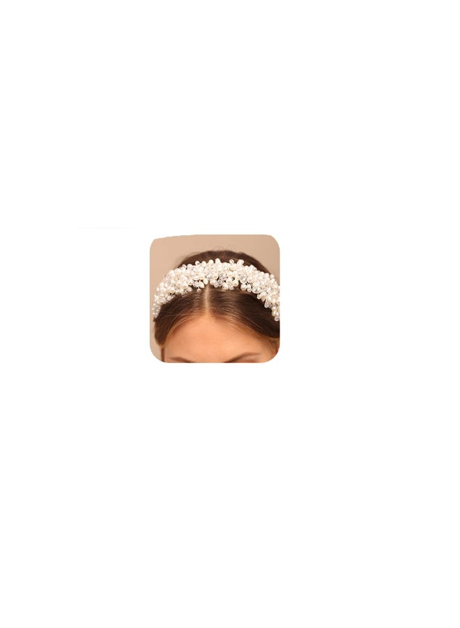 YERTTER Vintage Wedding Pearl Beads Crystal Tiara Hair Crown Handmade Bride Headband Bridal Greek Goddess Pearl Head Pieces for Wedding Prom Birthday Party Style 1 - Image 2