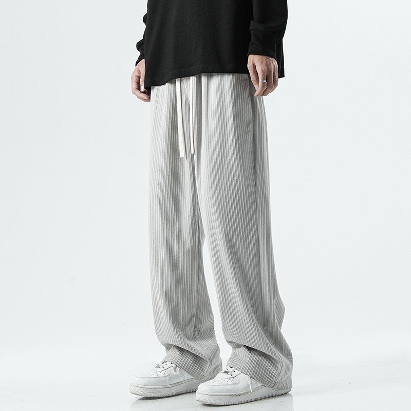 Corduroy Pants Mens Summer Thin Mop Pants Sports Pants Wide Leg Straight Loose Black Casual Pants Apricot - Image 4