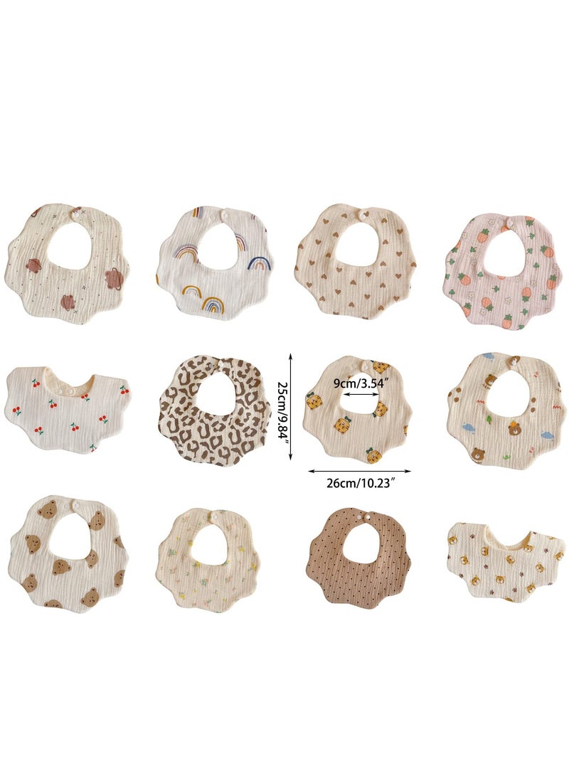 genernic Baby Burp Cloths Cotton Breathable Feeding Bibs Cute Print Newborn Bib Adjustable Snaps 360 Degree Rotatable Bib Petal Edge Bib Comfortable Newborn Nursing Bib 6-lay - Image 2