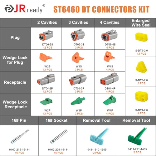 JRready ST6460 14AWG 16AWG Deutsch Connector 2 3 4 pin, 2 pin Deutsch Connector Kit with 16 Solid Contacts, Removal Tools and 14AWG Yellow Seals - Image 2