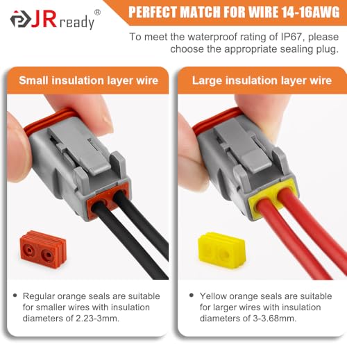 JRready ST6460 14AWG 16AWG Deutsch Connector 2 3 4 pin, 2 pin Deutsch Connector Kit with 16 Solid Contacts, Removal Tools and 14AWG Yellow Seals - Image 3