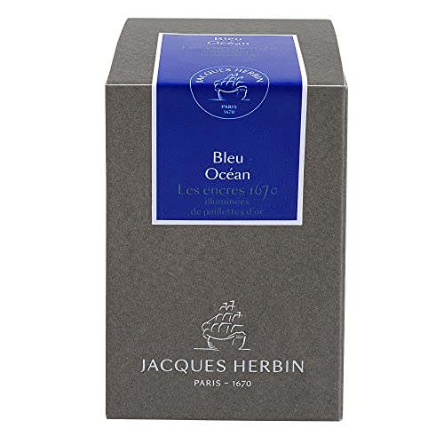 Jacques Herbin J. Herbin 1670 Anniversary Inks - Gold Sheen 50 ml Bottled - Blue Ocean (Deep Blue Ink) - Image 2