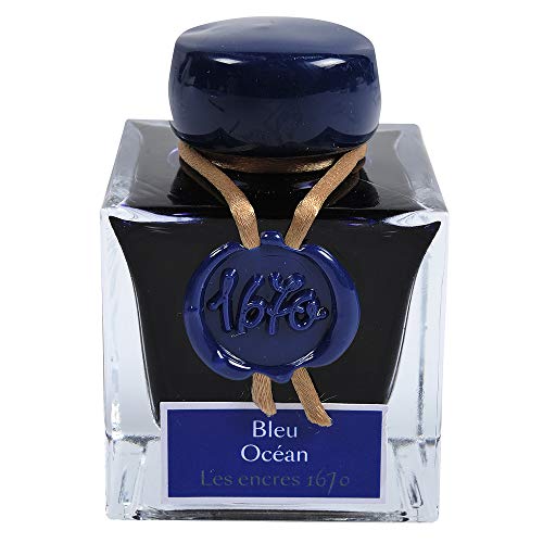Jacques Herbin J. Herbin 1670 Anniversary Inks - Gold Sheen 50 ml Bottled - Blue Ocean (Deep Blue Ink) - Image 1