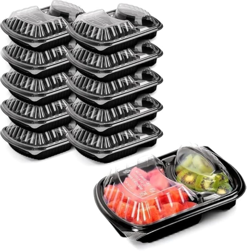 Pack of 10 KRNOÂ® Meduim Meal Prep Containers with Lids Black Microwaveable Disposable Food Containers Reusable Stackable Takeout Boxes for Meal Prep Restaurants Catering & Delivery 2 Compartment