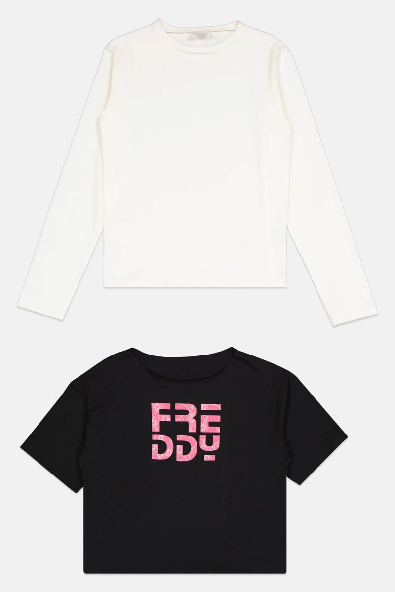 FREDDY تي شيرت بنات أطفال 2 قطعة بأكمام طويلة وطباعة جرافيك، متعدد الألوان - Image 2