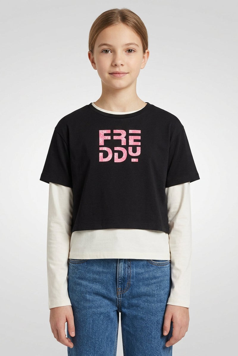 FREDDY تي شيرت بنات أطفال 2 قطعة بأكمام طويلة وطباعة جرافيك، متعدد الألوان - Image 1