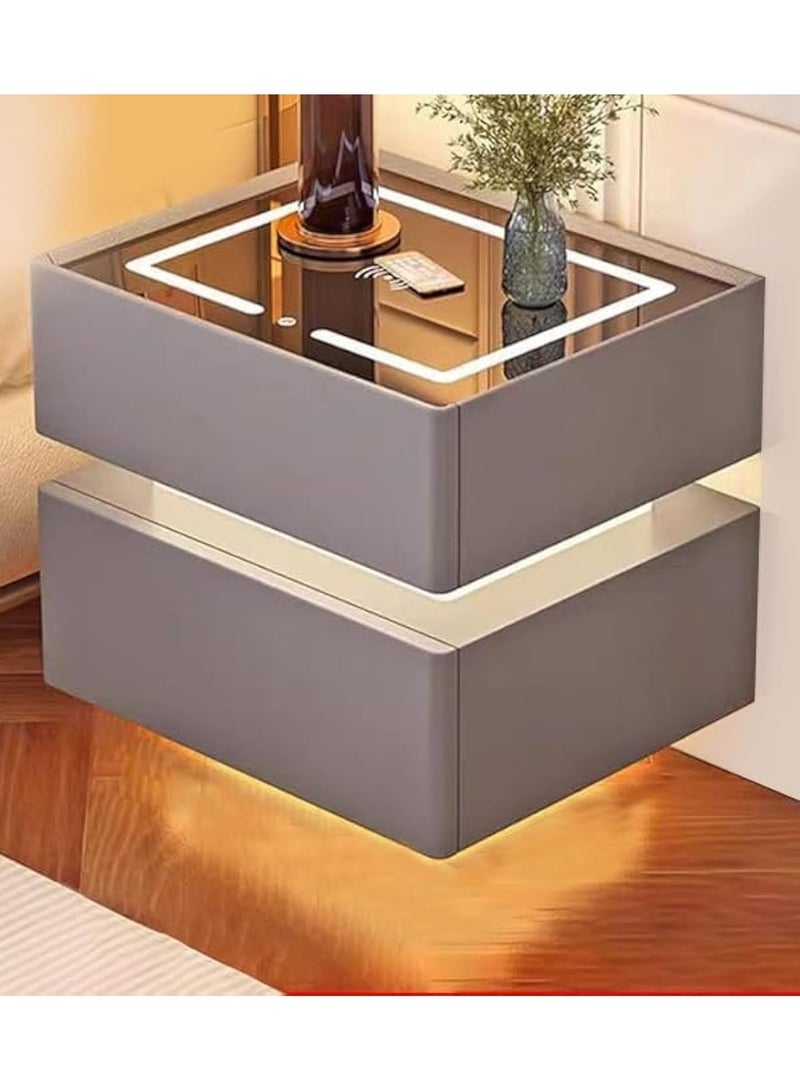 DubaiGallery طاولة جانبية حديثة بجانب السرير مع مرآة LED، ضوء حساس، شحن لاسلكي ومكبر صوت بلوتوث - Image 1