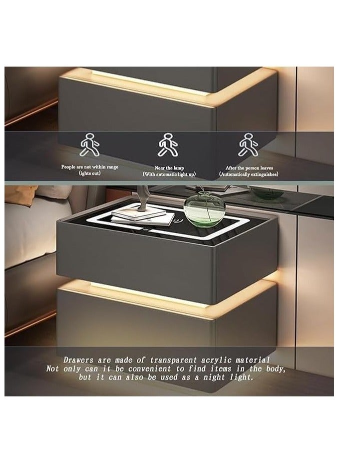 DubaiGallery طاولة جانبية حديثة بجانب السرير مع مرآة LED، ضوء حساس، شحن لاسلكي ومكبر صوت بلوتوث - Image 2