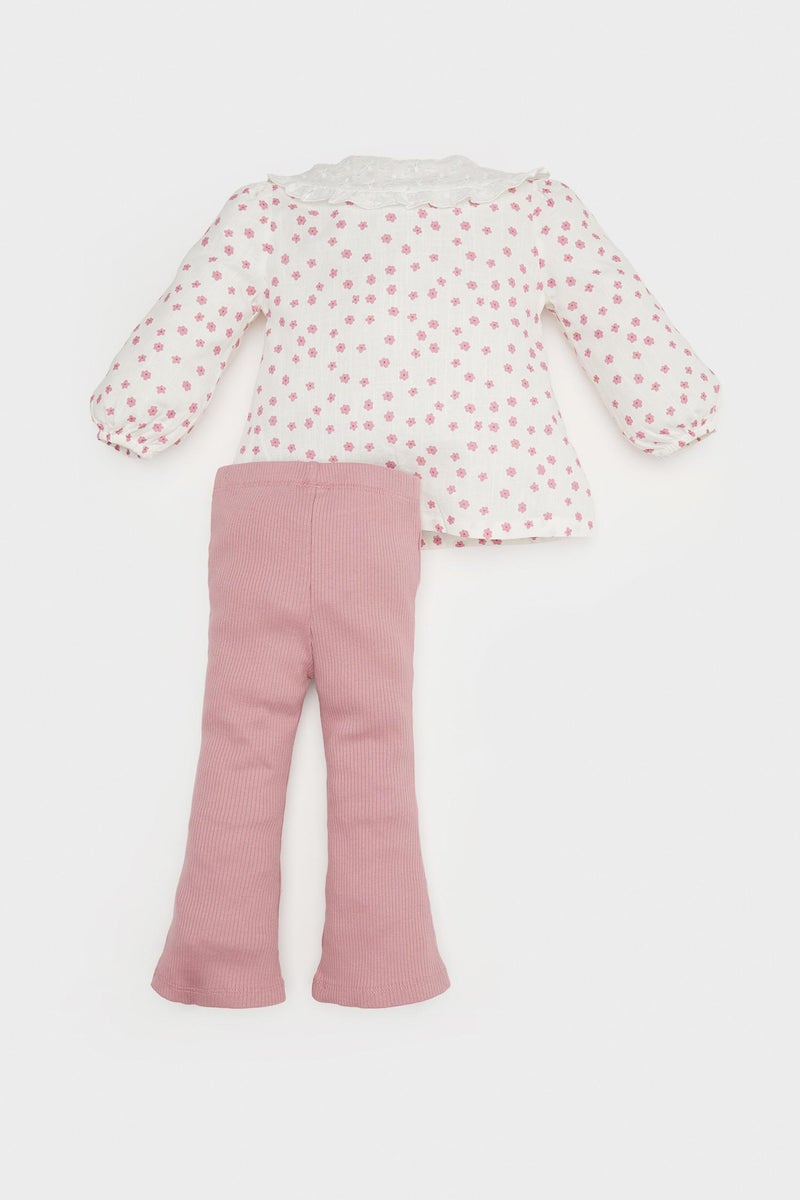 DeFacto Baby Girl Floral Poplin Shirt Trousers 2 Piece Set - Image 4