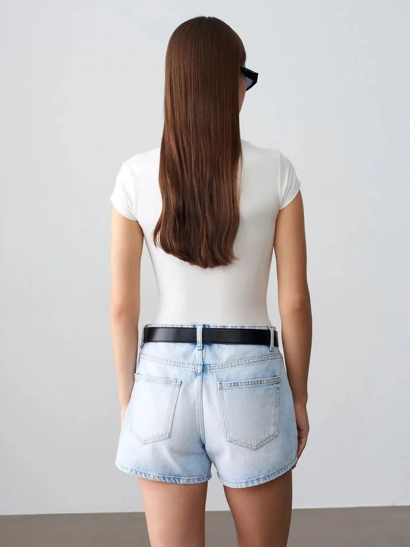 ديلفين DILVIN High-waist Cotton Denim Shorts