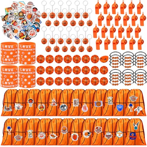 Aoriher 194 Pcs Basketball Party Favors Set Sport Silicone Bracelet Sport Car Keychain Whistle for Girls Boys Birthday Gifts Sport Themed Party Supplies - Image 1