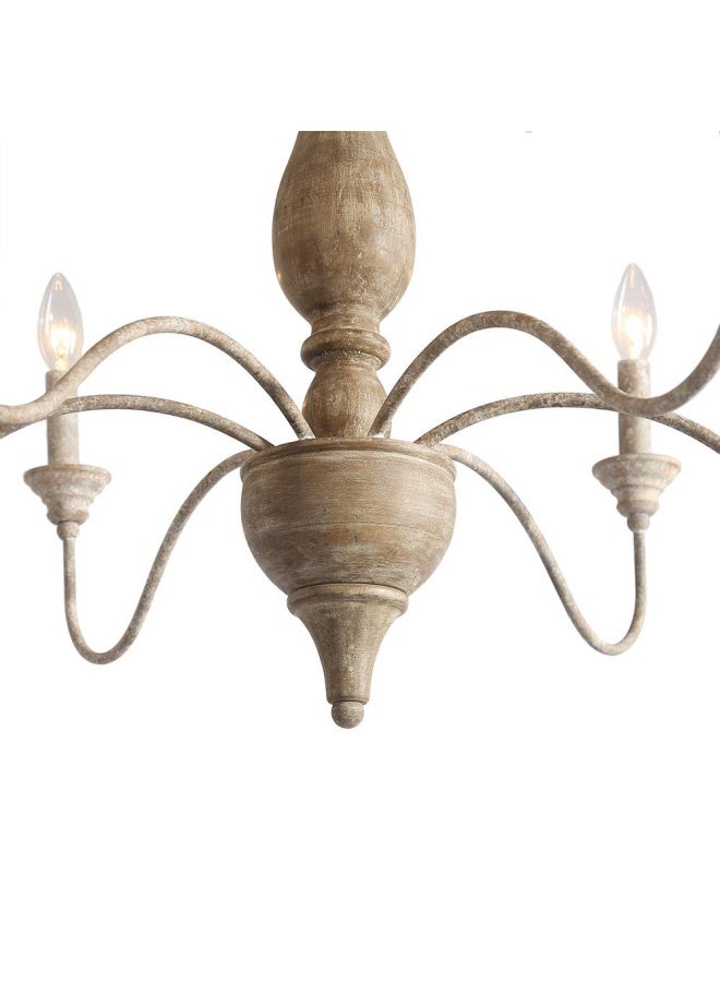 Lnc French Country Chandeliers Wood 6 Lights Rust Arms For Dining Bedroom Living Room And Bathroom Brown Lamp Body Size D29.5 Xh24.5  - Image 5